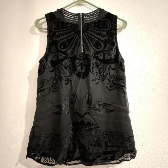 NWT Anthropologie Daniel Rainn Black sleeveless Velvet burnout top SZ S - Picture 2 of 5